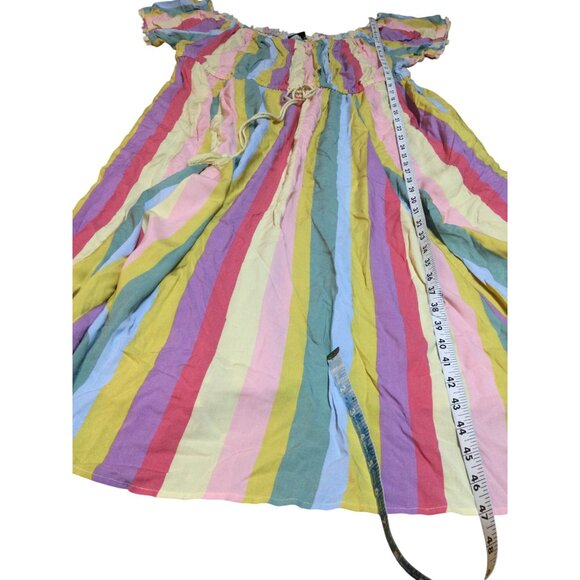 Torrid 3 Midi Challis Off Shoulder Dress Rainbow Striped Size 3X Rayon Festival - Picture 7 of 7
